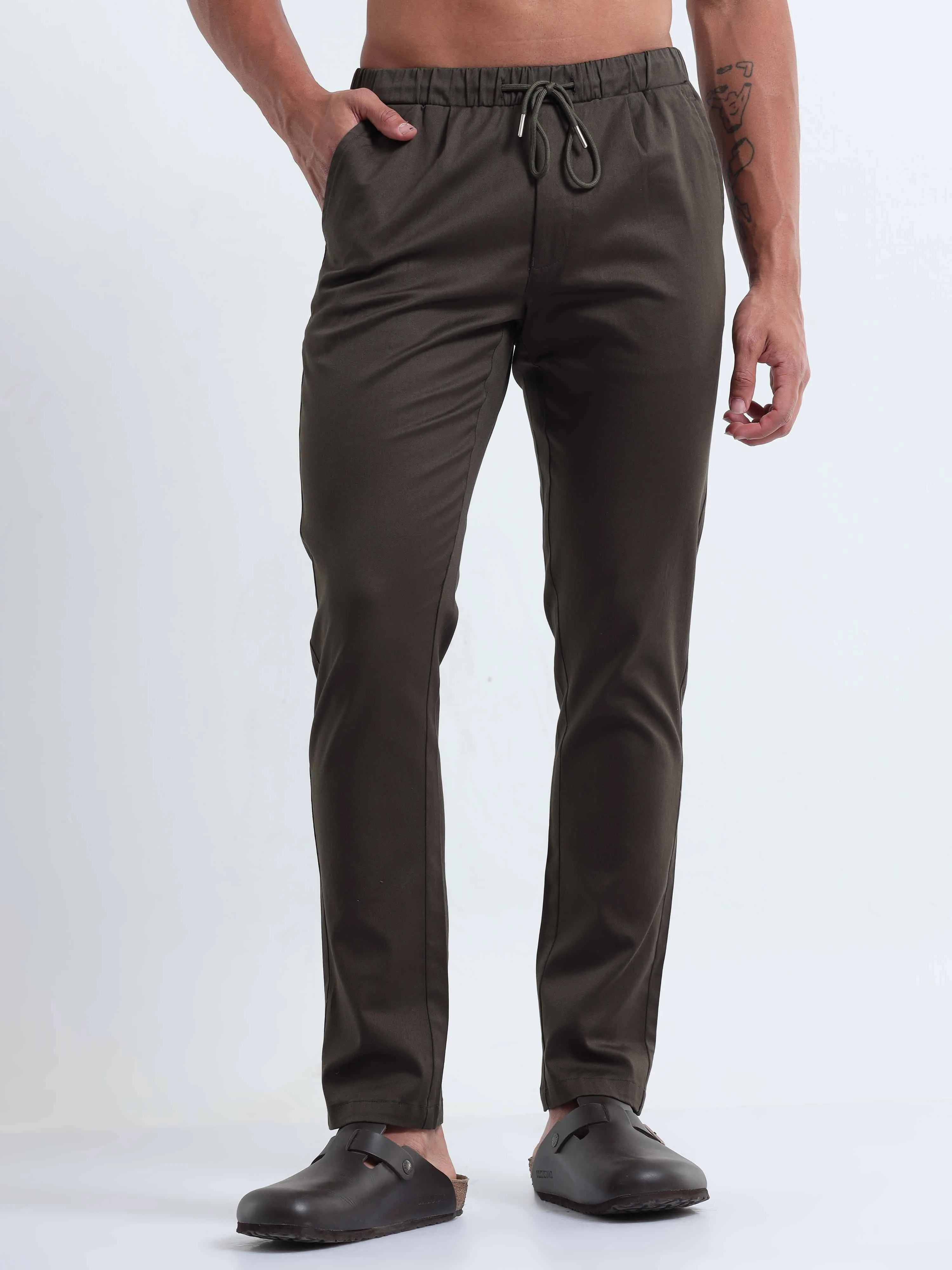 Rich Cotton Olive Flexi Waist Ankle Pant