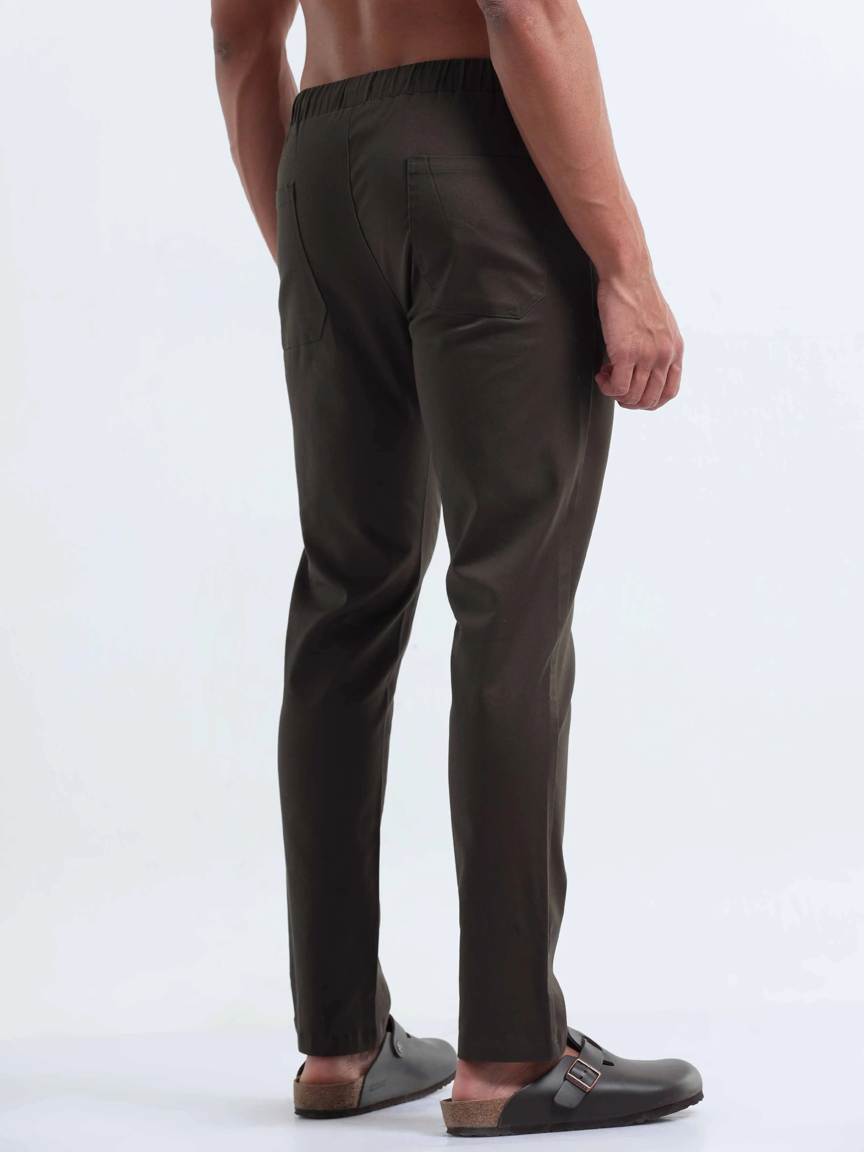 Rich Cotton Olive Flexi Waist Ankle Pant