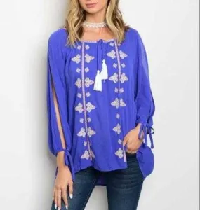 Royal Blue Embroidered Color Pop Top