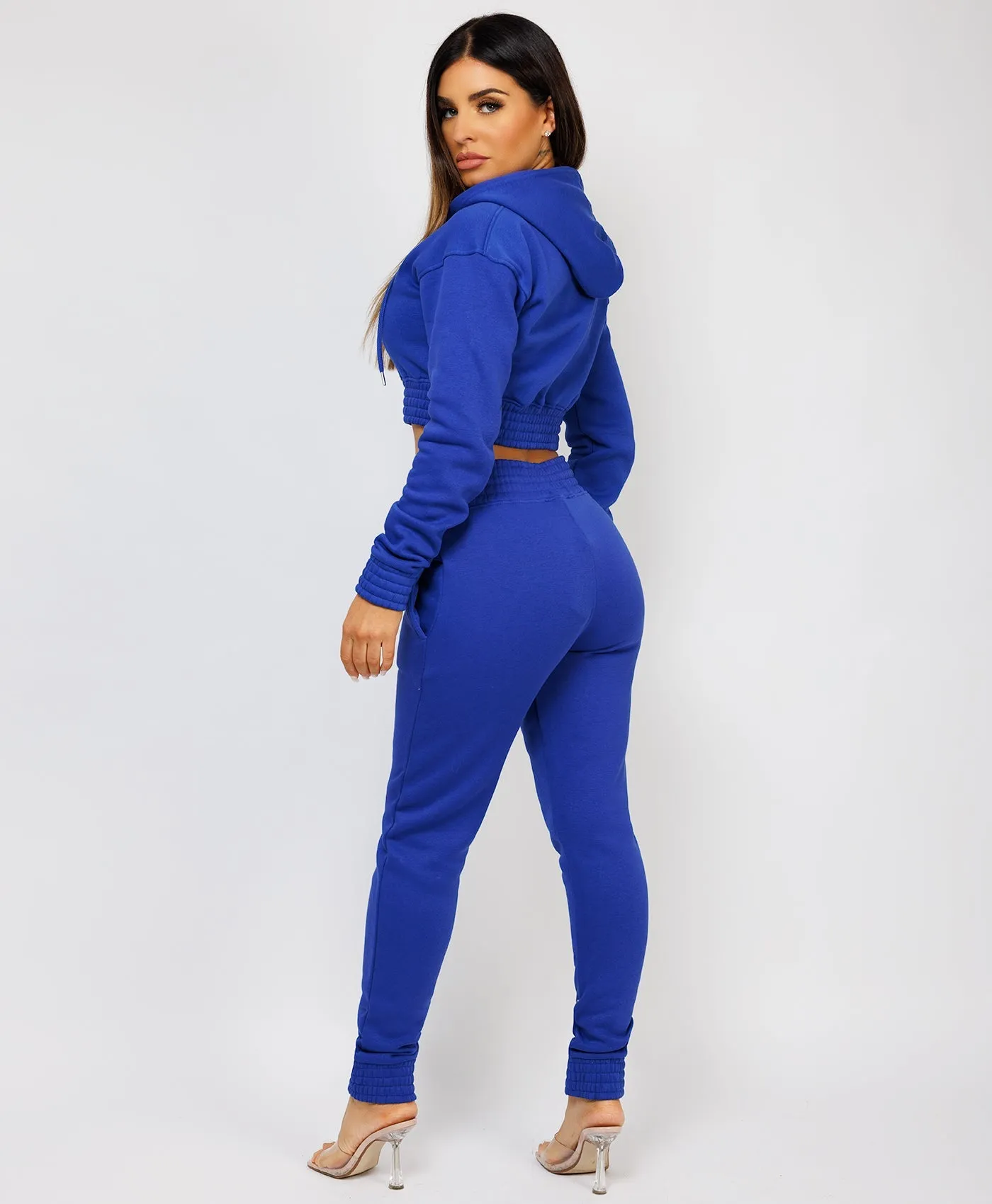 Royal Blue Zipped Cropped Hooded Tracksuit Loungewear Set