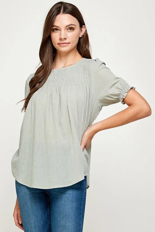 Sage Smocking Top