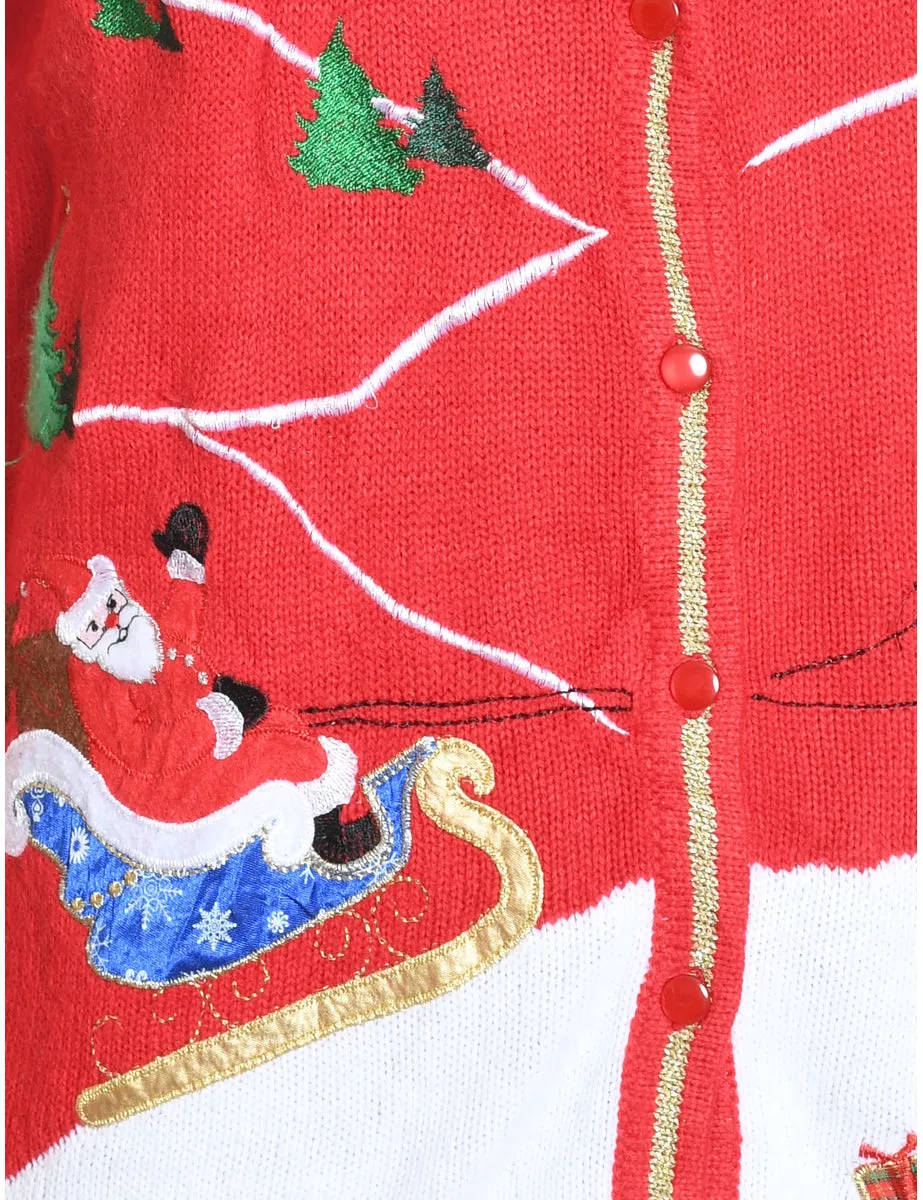 Santa Claus & Reindeer Lurex Knit Christmas Cardigan - M