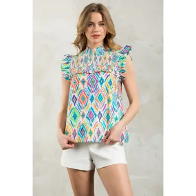 Shannon Ruffle Sleeve Mutli Color Print THML Top