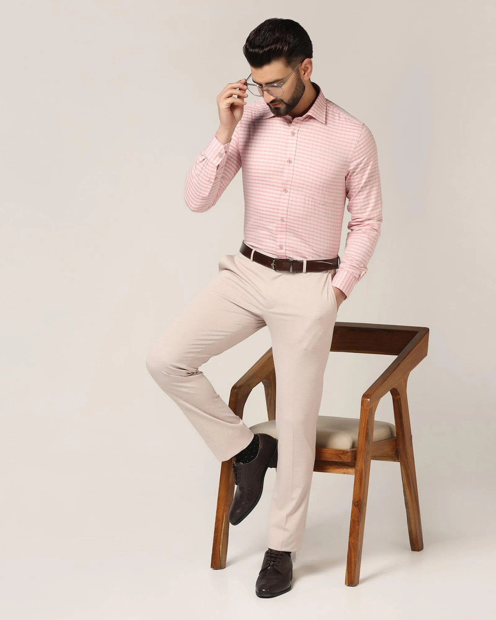 Slim Fit B-91 Formal Dusty Pink Textured Trouser - Steve