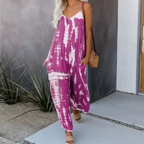 Spaghetti-Strap Tie-Dye Wide Leg Jumpsuit YR4044