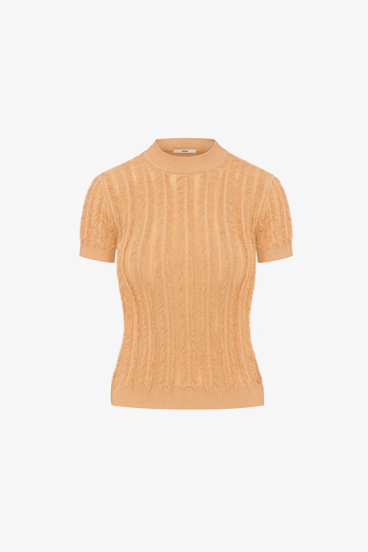 STRETCH VISCOSE FRINGE SHORT SLEEVE TOP