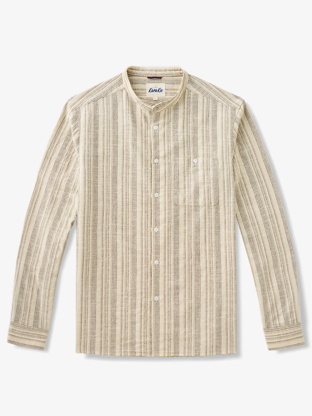 Stripe Jacquard Cotton Mandarin Collar Shirt