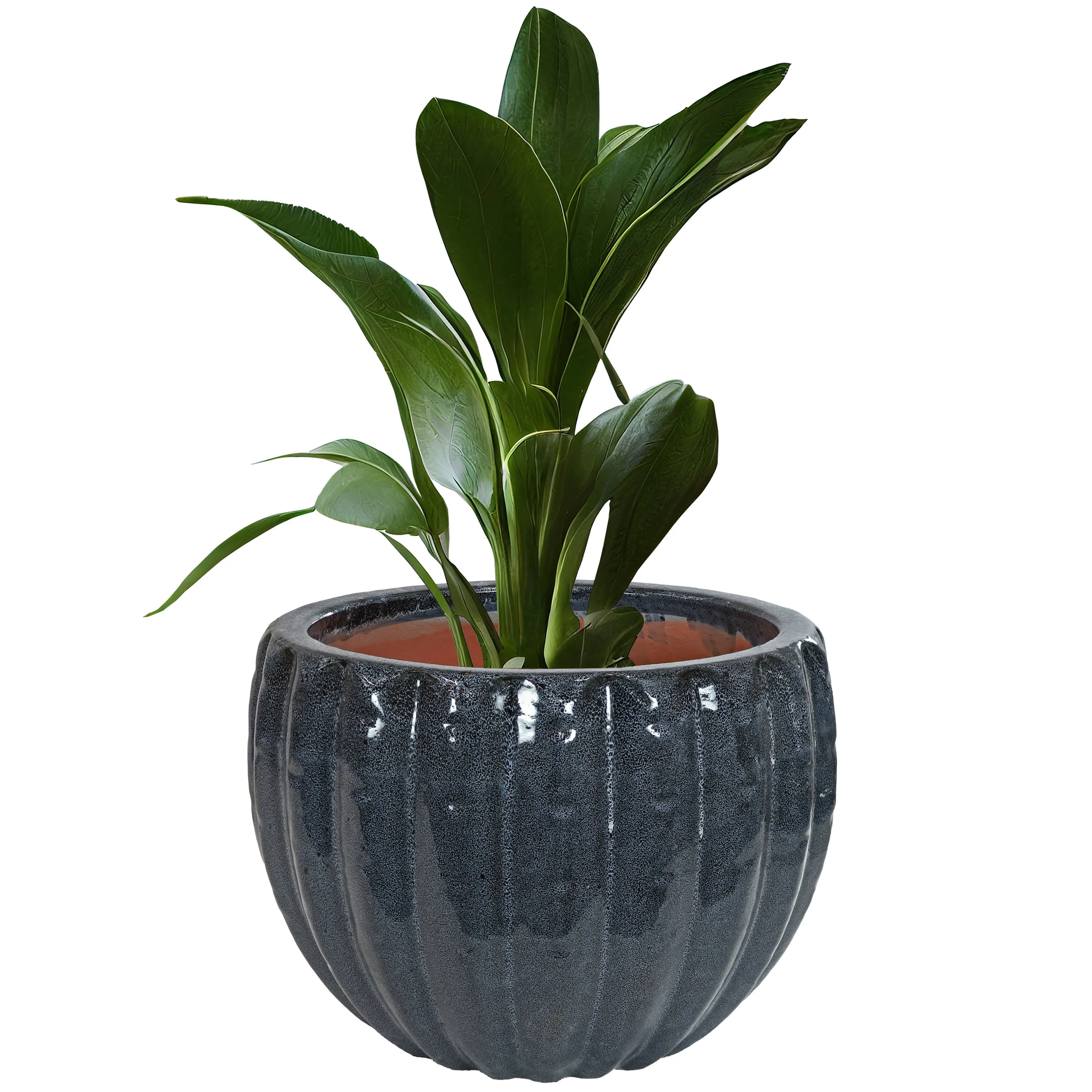 Sunnydaze 10" Ceramic Planter Set of 2 - Black Mist Fluted Finish