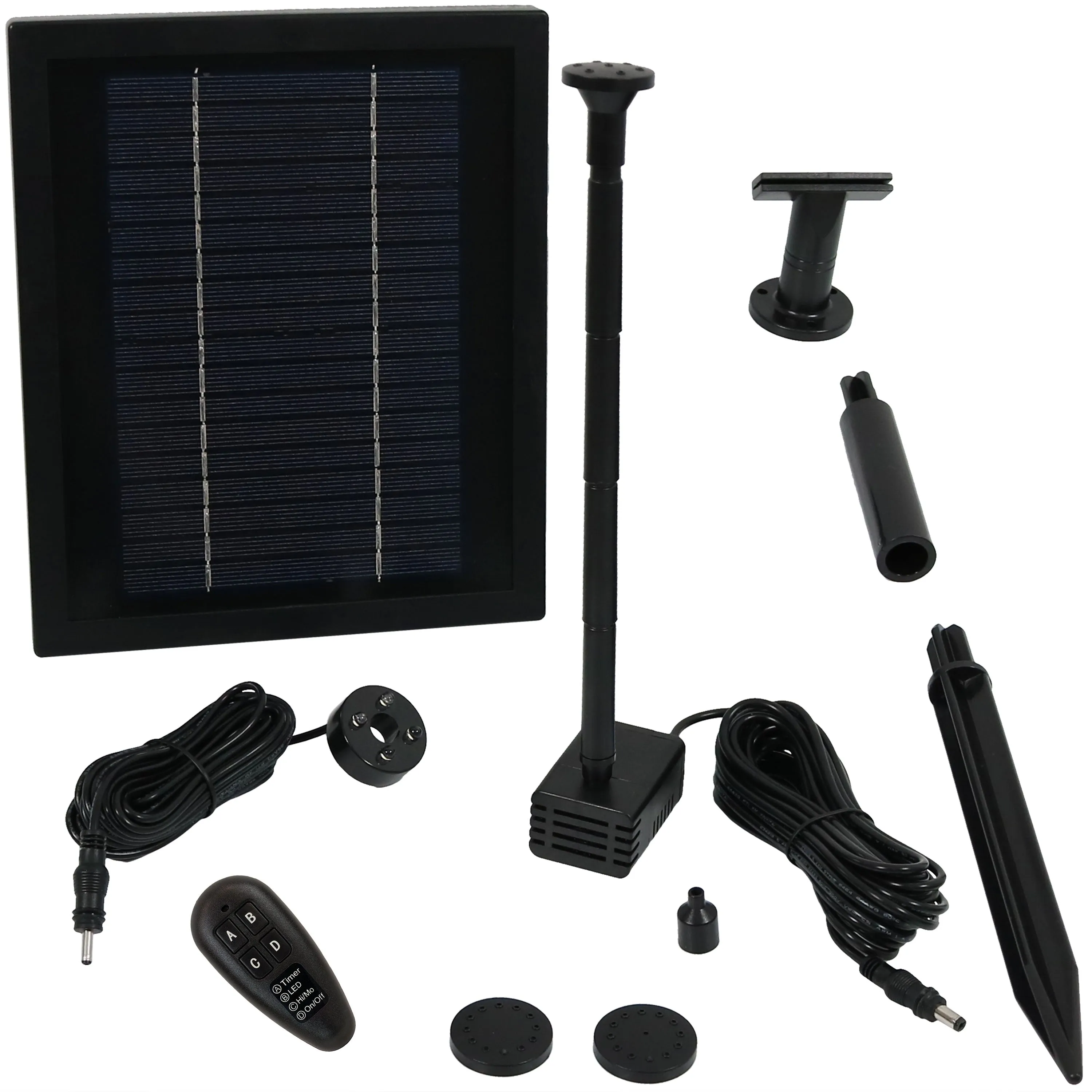 Sunnydaze 65 GPH Solar Pump and Panel with Battery, Remote Control & Light - 47" Lift