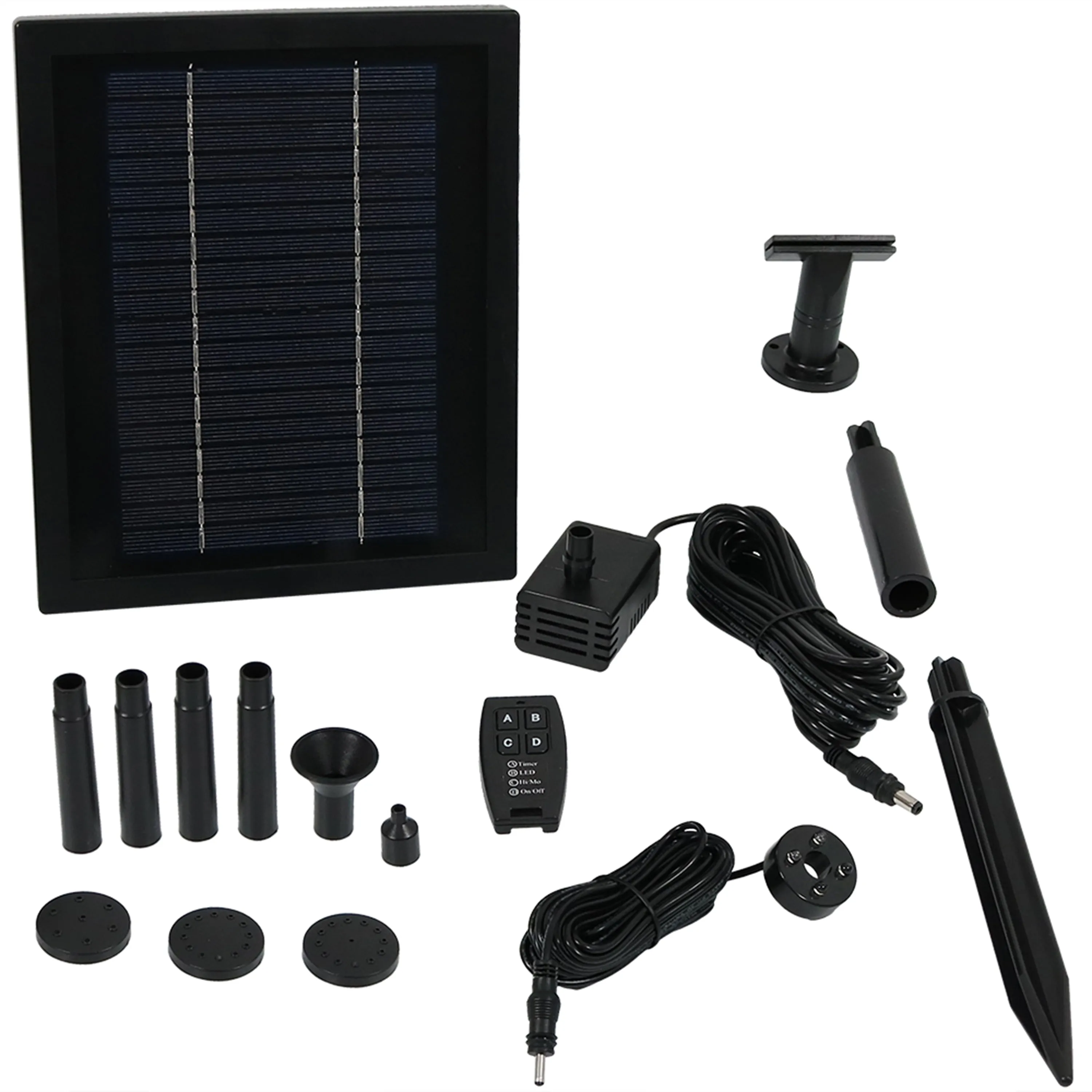 Sunnydaze 65 GPH Solar Pump and Panel with Battery, Remote Control & Light - 47" Lift