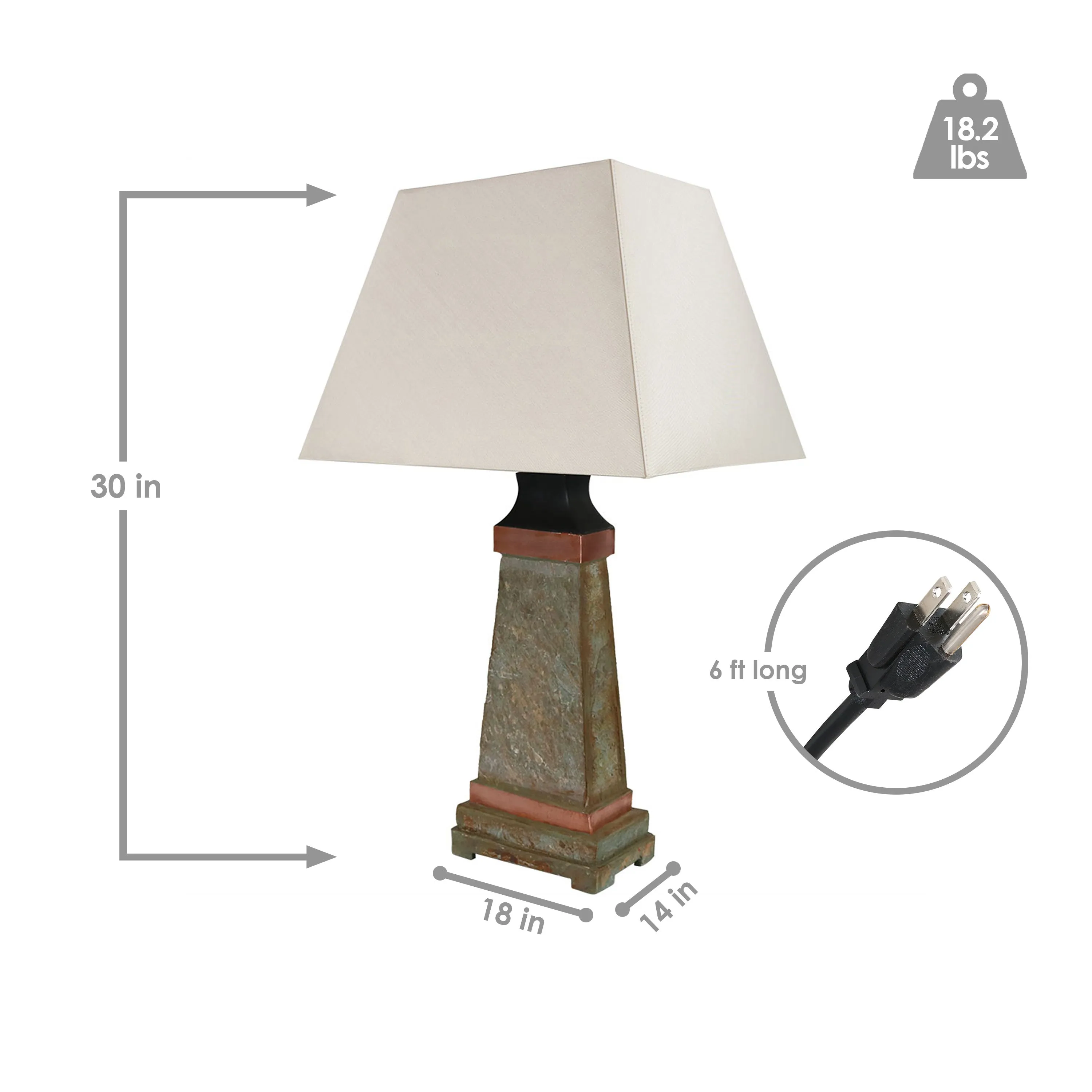 Sunnydaze Copper Trimmed Slate Outdoor Table Lamp - 30" H