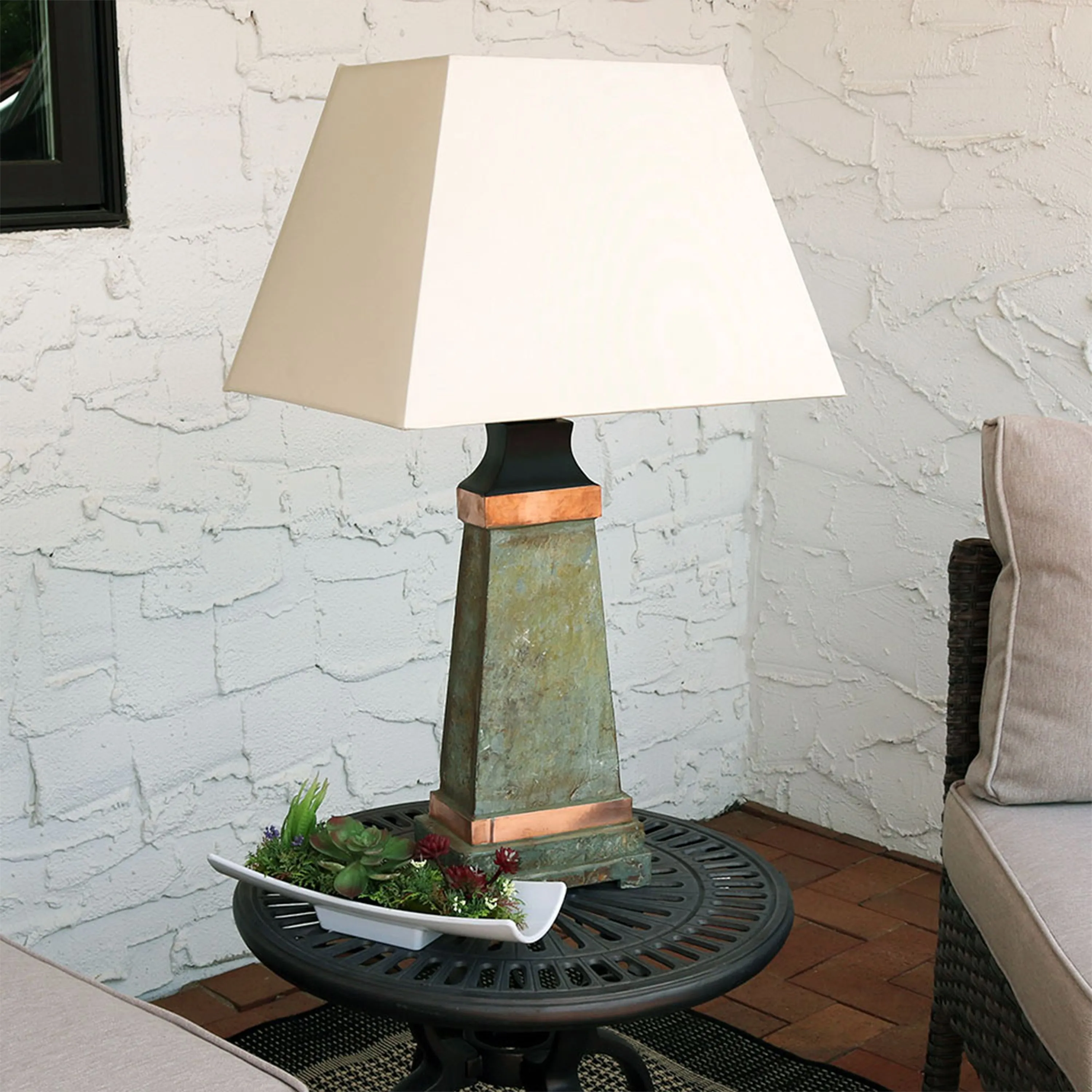 Sunnydaze Copper Trimmed Slate Outdoor Table Lamp - 30" H