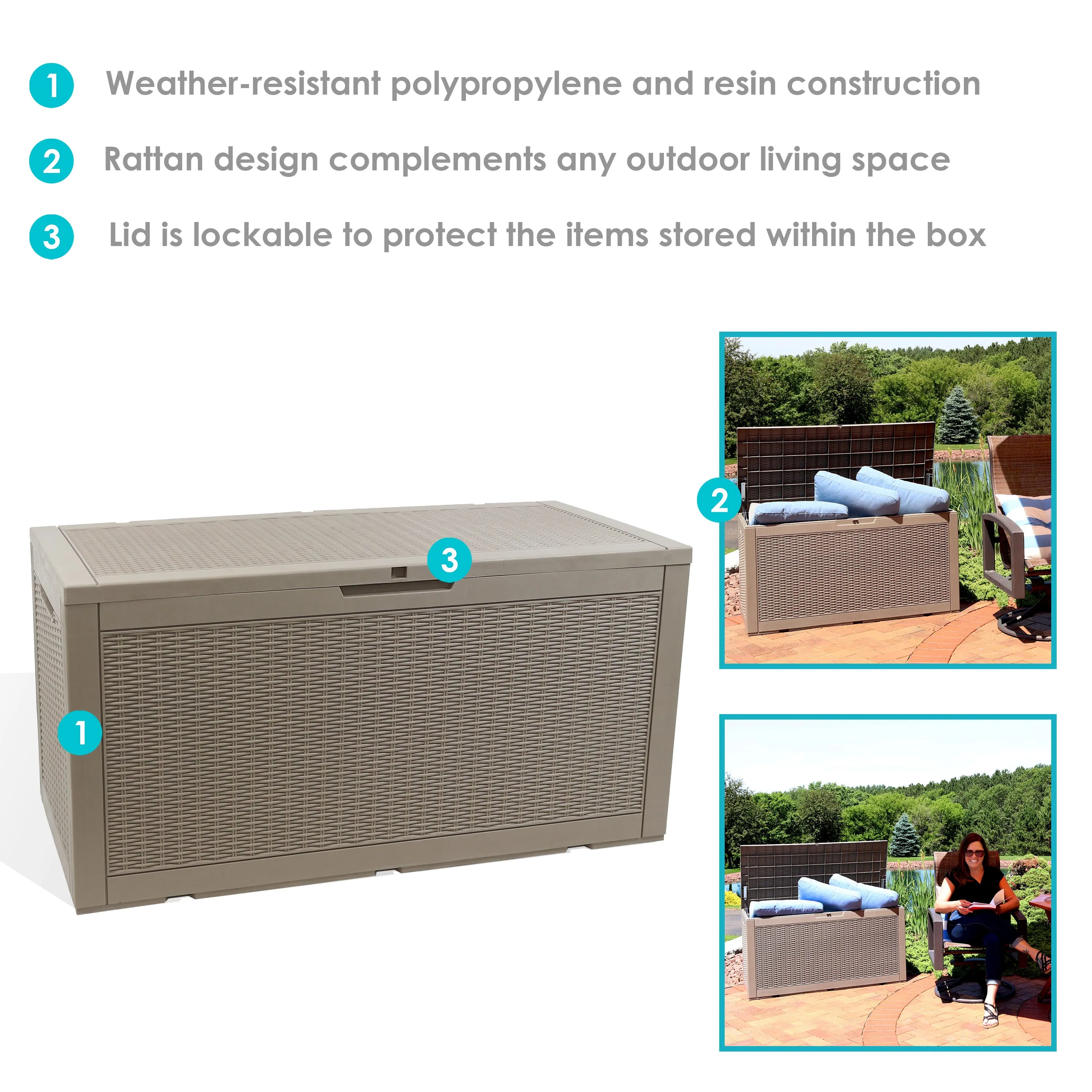 Sunnydaze Faux Rattan Outdoor Lockable Deck Storage Box  - 100-Gal.