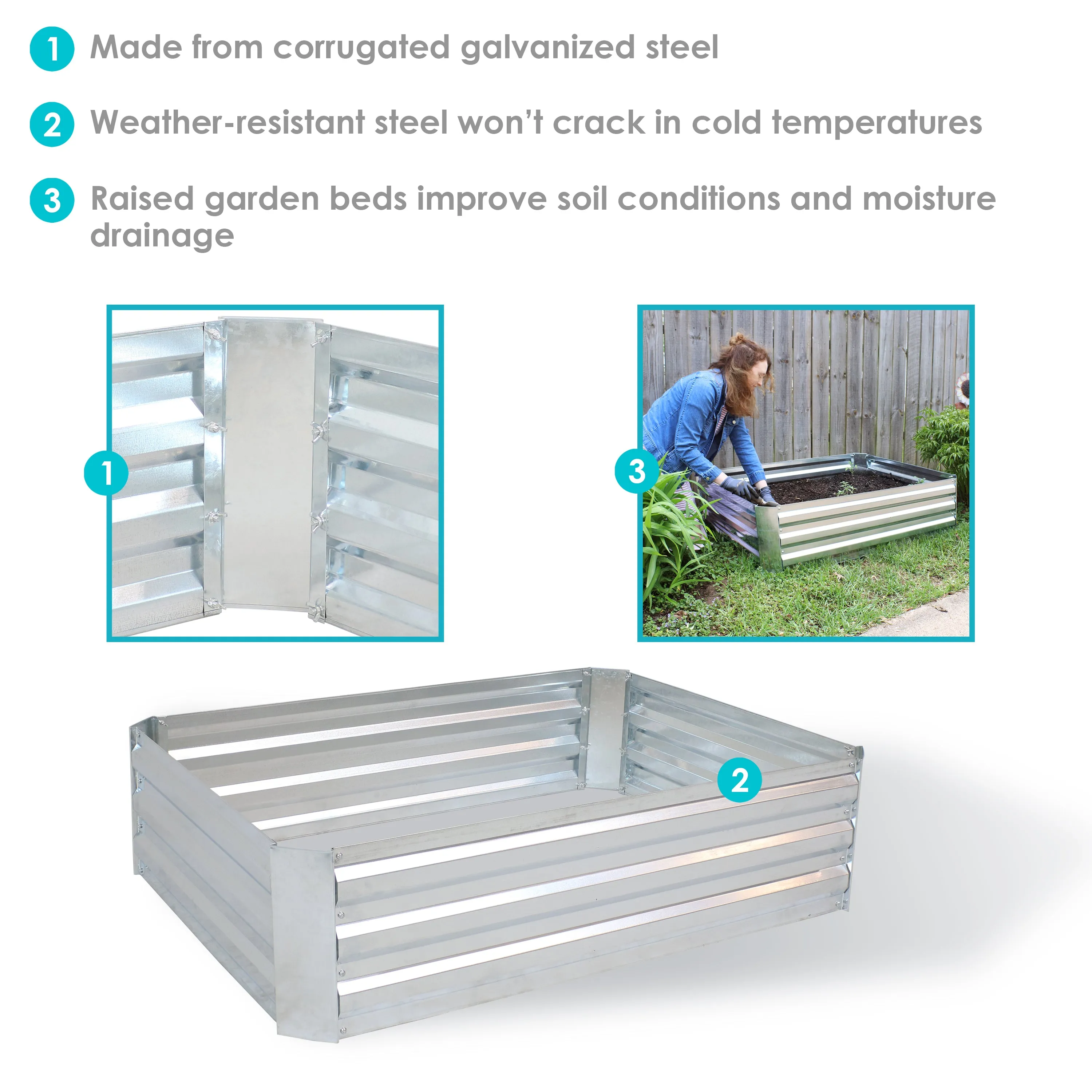 Sunnydaze Galvanized Steel Raised Garden Bed - Large Rectangle - 47"