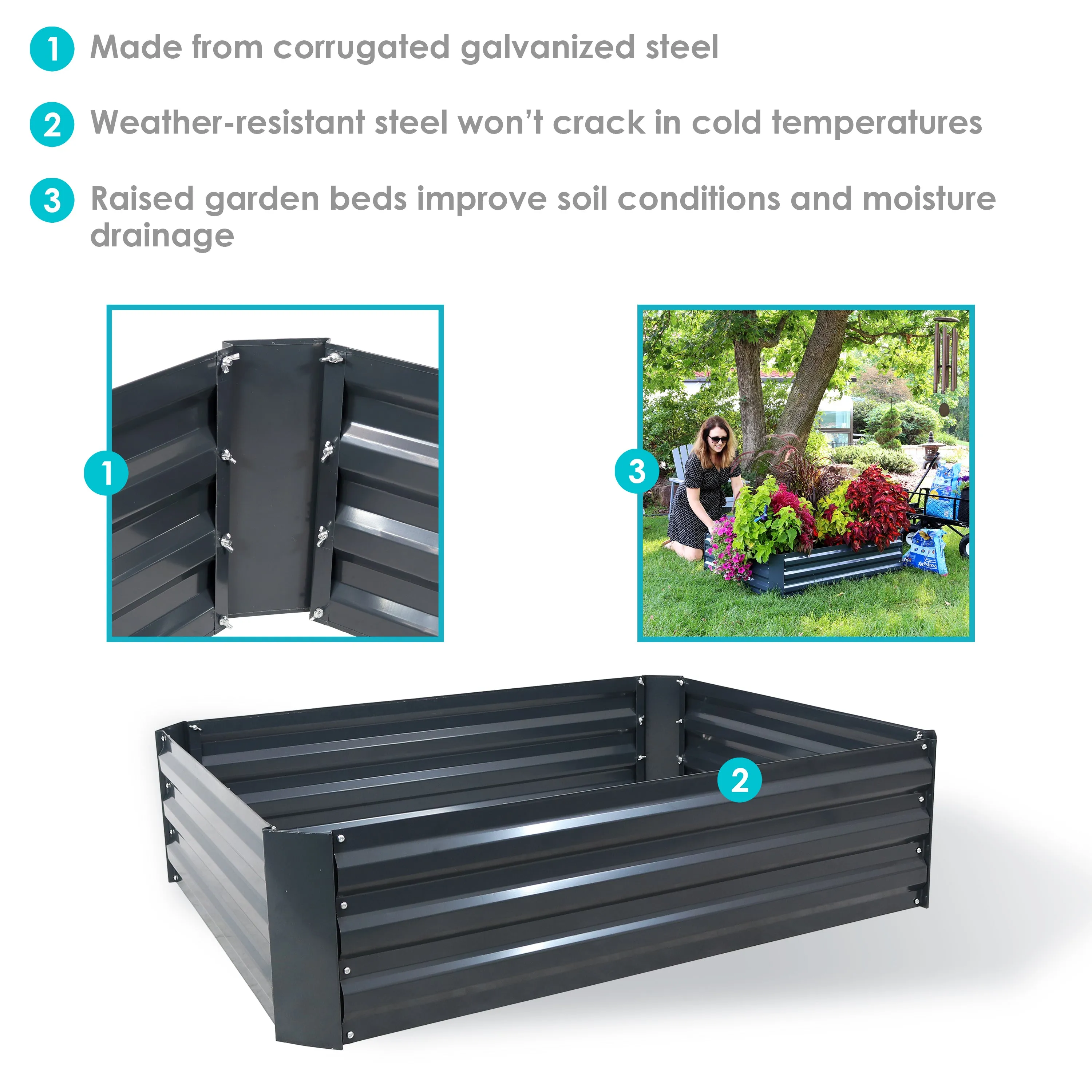 Sunnydaze Galvanized Steel Raised Garden Bed - Large Rectangle - 47"