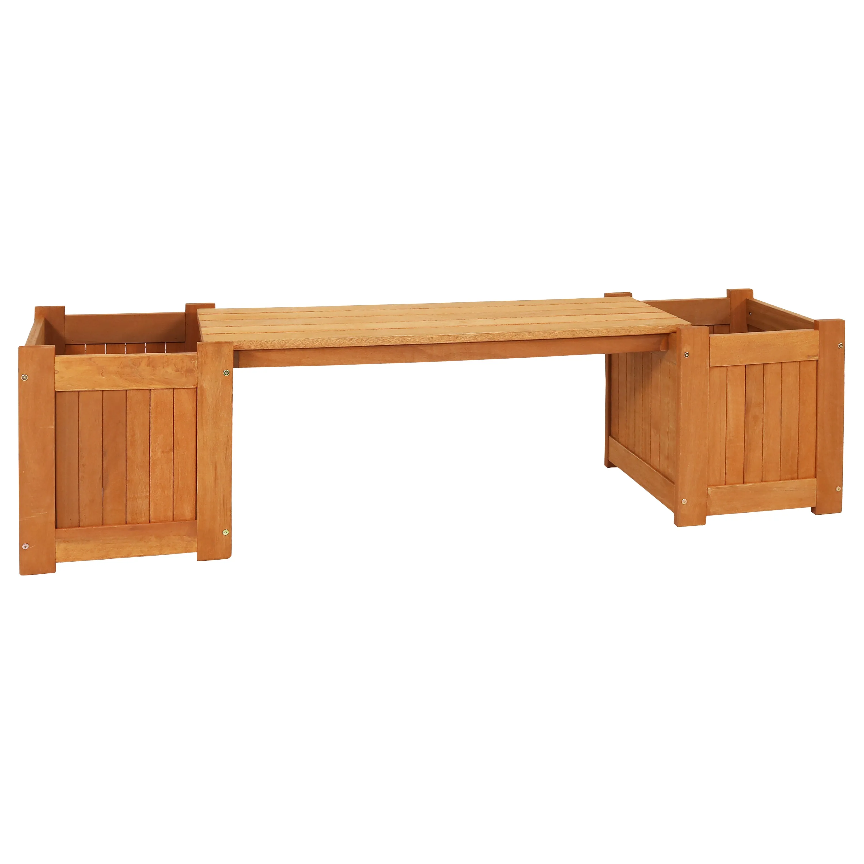 Sunnydaze Meranti Wood Outdoor Planter Box Bench with Teak Oil Finish - 68"