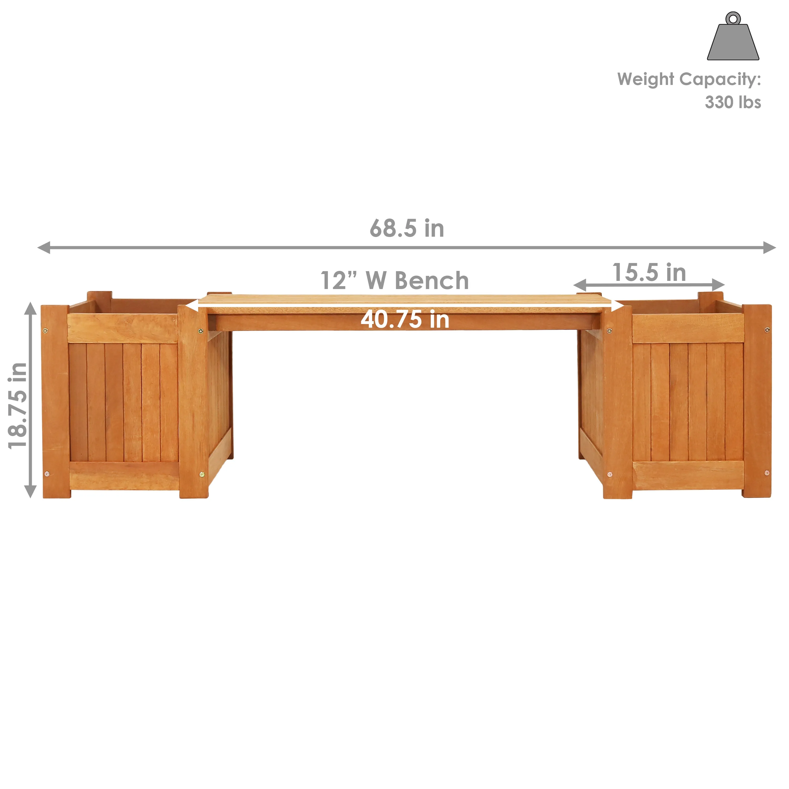 Sunnydaze Meranti Wood Outdoor Planter Box Bench with Teak Oil Finish - 68"