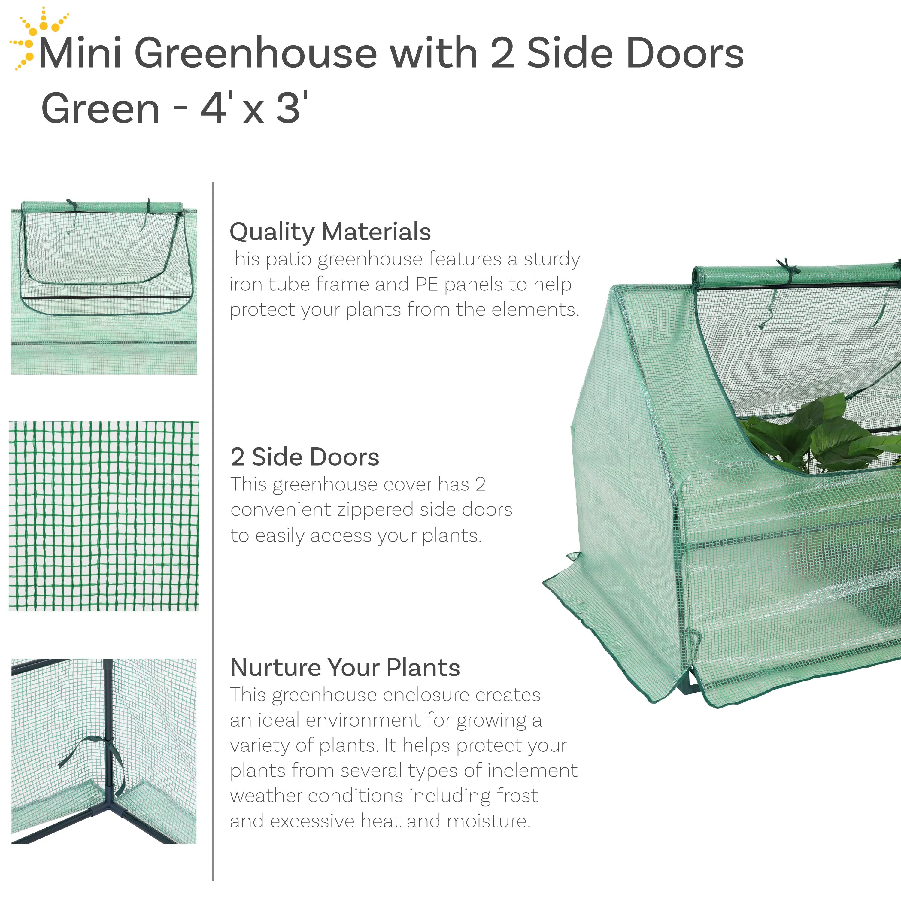 Sunnydaze Mini Greenhouse with 2 Side Doors - Green