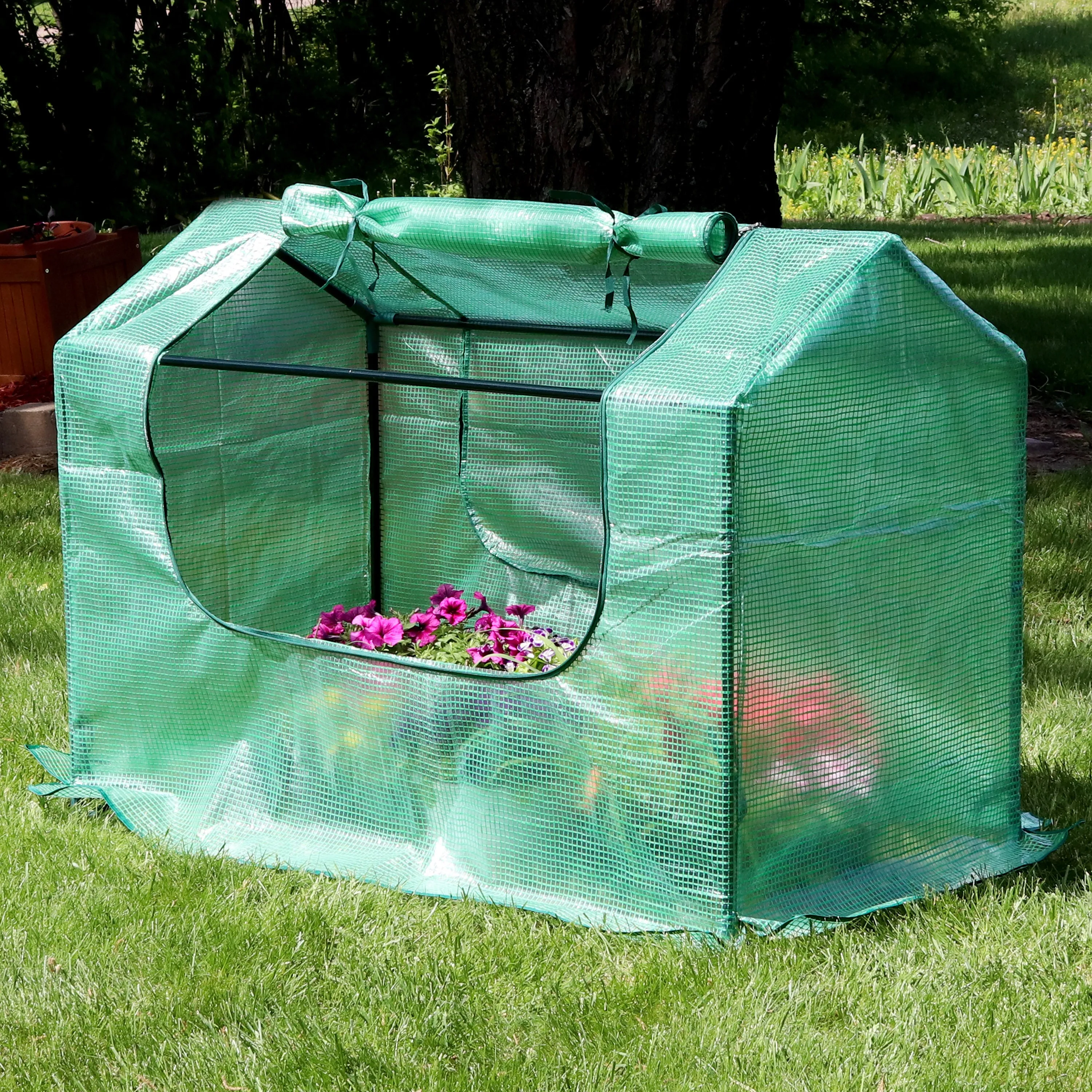 Sunnydaze Mini Greenhouse with 2 Side Doors - Green