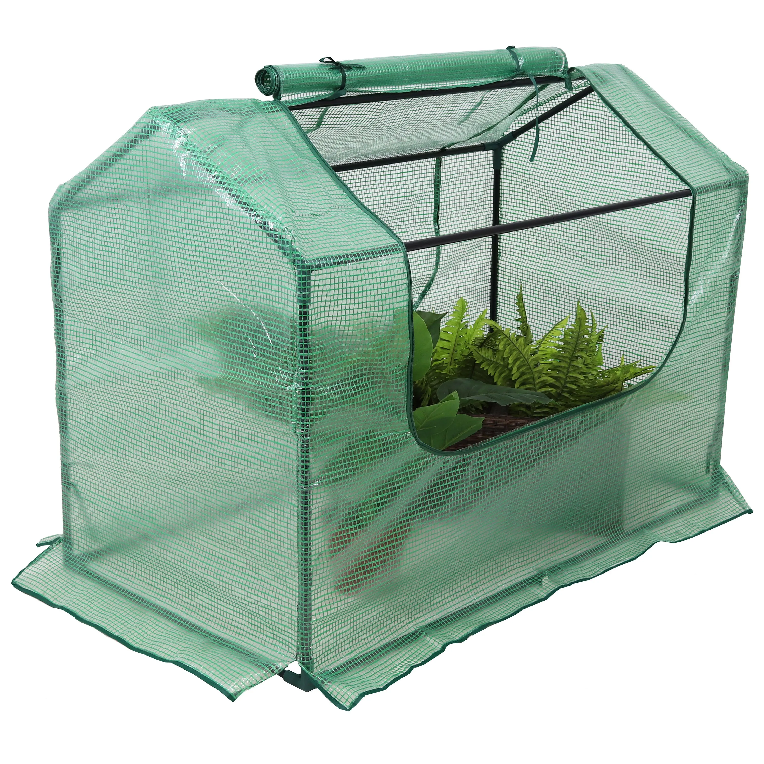 Sunnydaze Mini Greenhouse with 2 Side Doors - Green