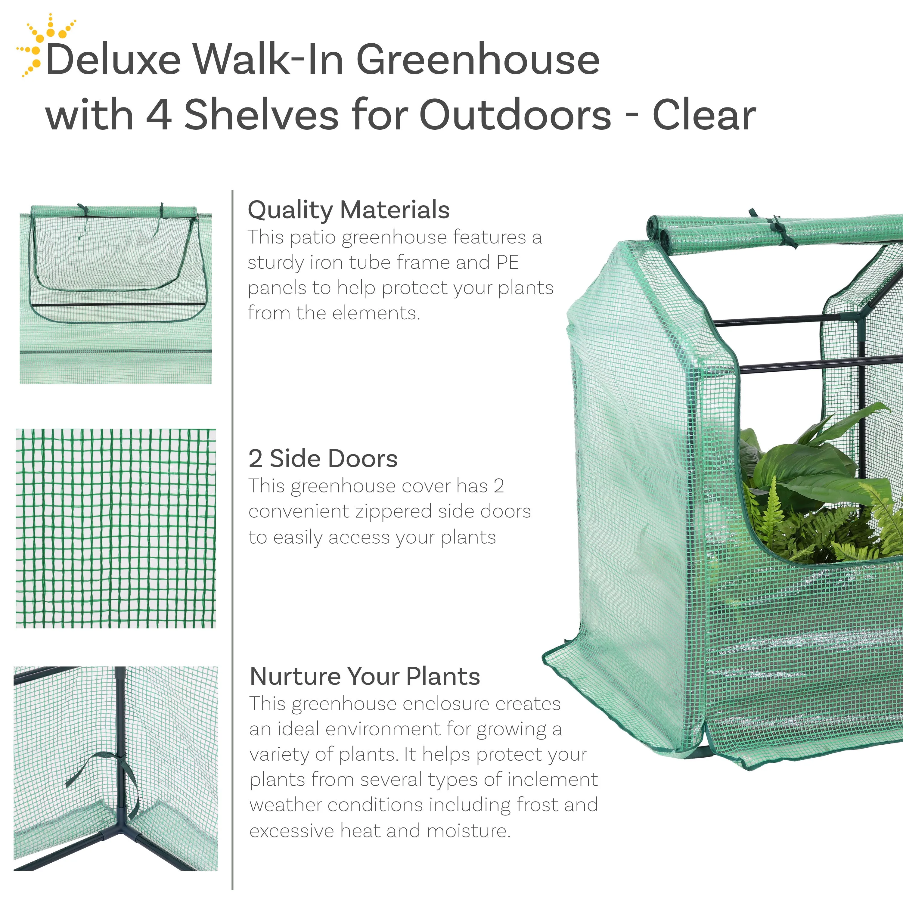 Sunnydaze Mini Greenhouse with 2 Side Doors - Green