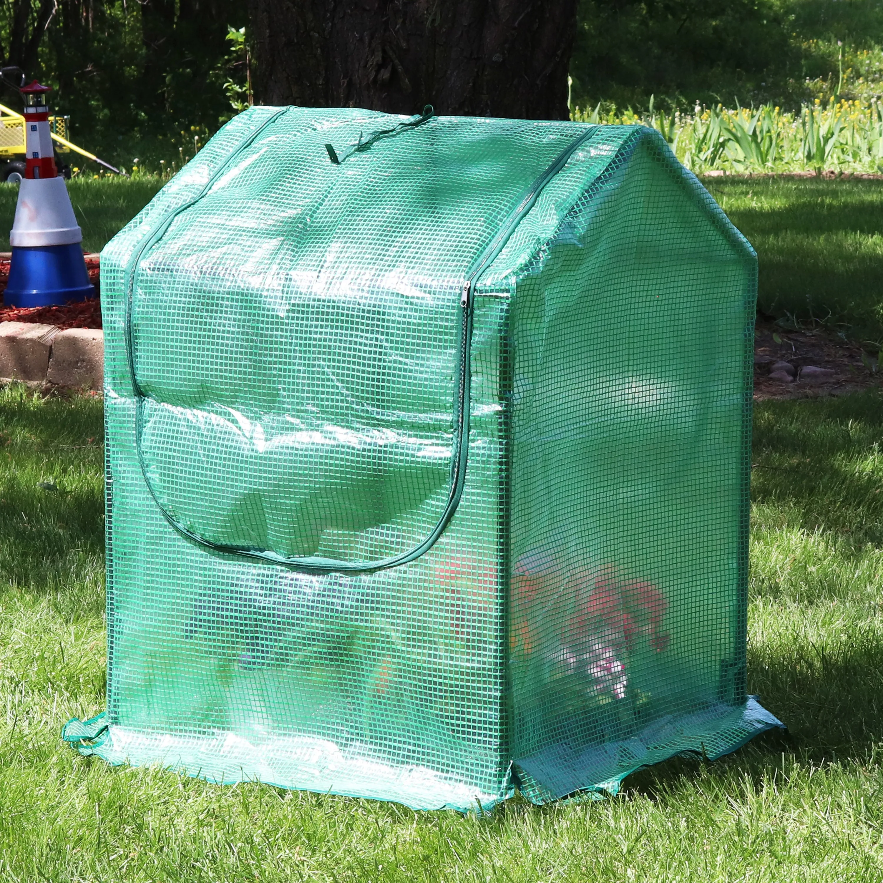 Sunnydaze Mini Greenhouse with 2 Side Doors - Green