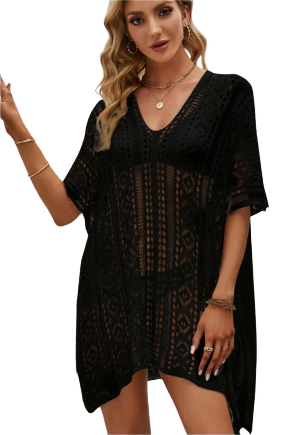 TEEK - Mesh V-Neck Short Sleeve Cover Up