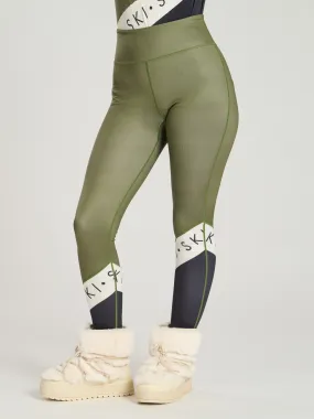 The 'Alpine' Ski Slogan Leggings In Olive