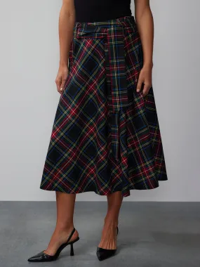 Tie Waist Plaid Midi Skirt