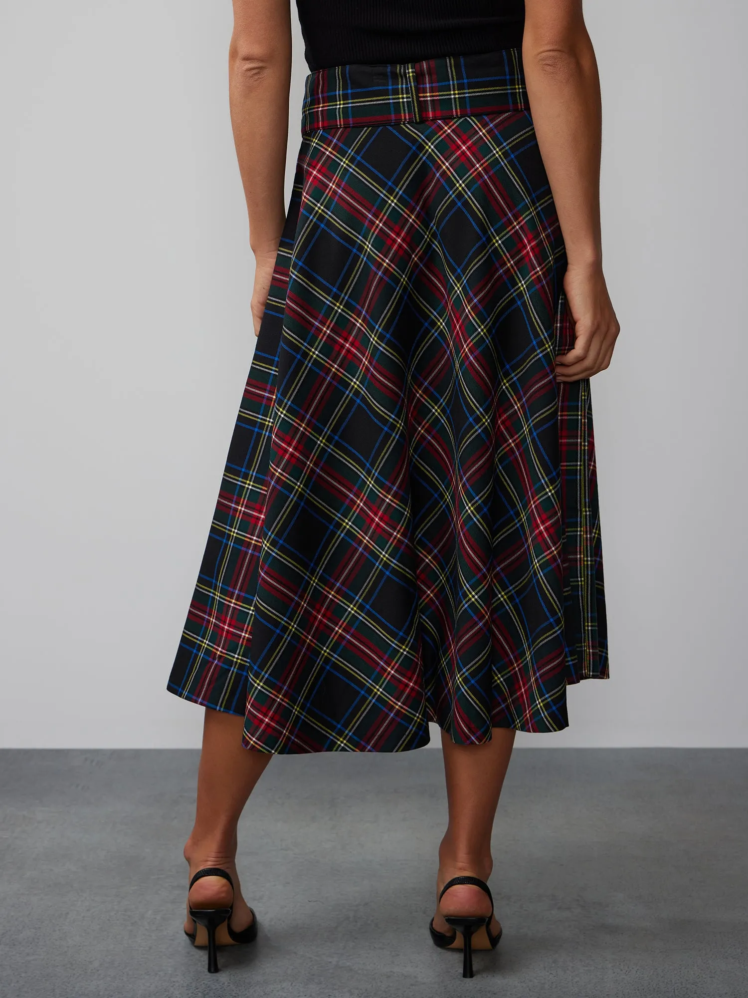 Tie Waist Plaid Midi Skirt