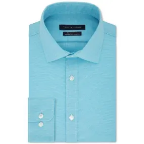 TOMMY HILFIGER  Men's Flex Athletic Fit Non-Iron Stretch Tonal Micro-stripes Dress Shirt Lagoon