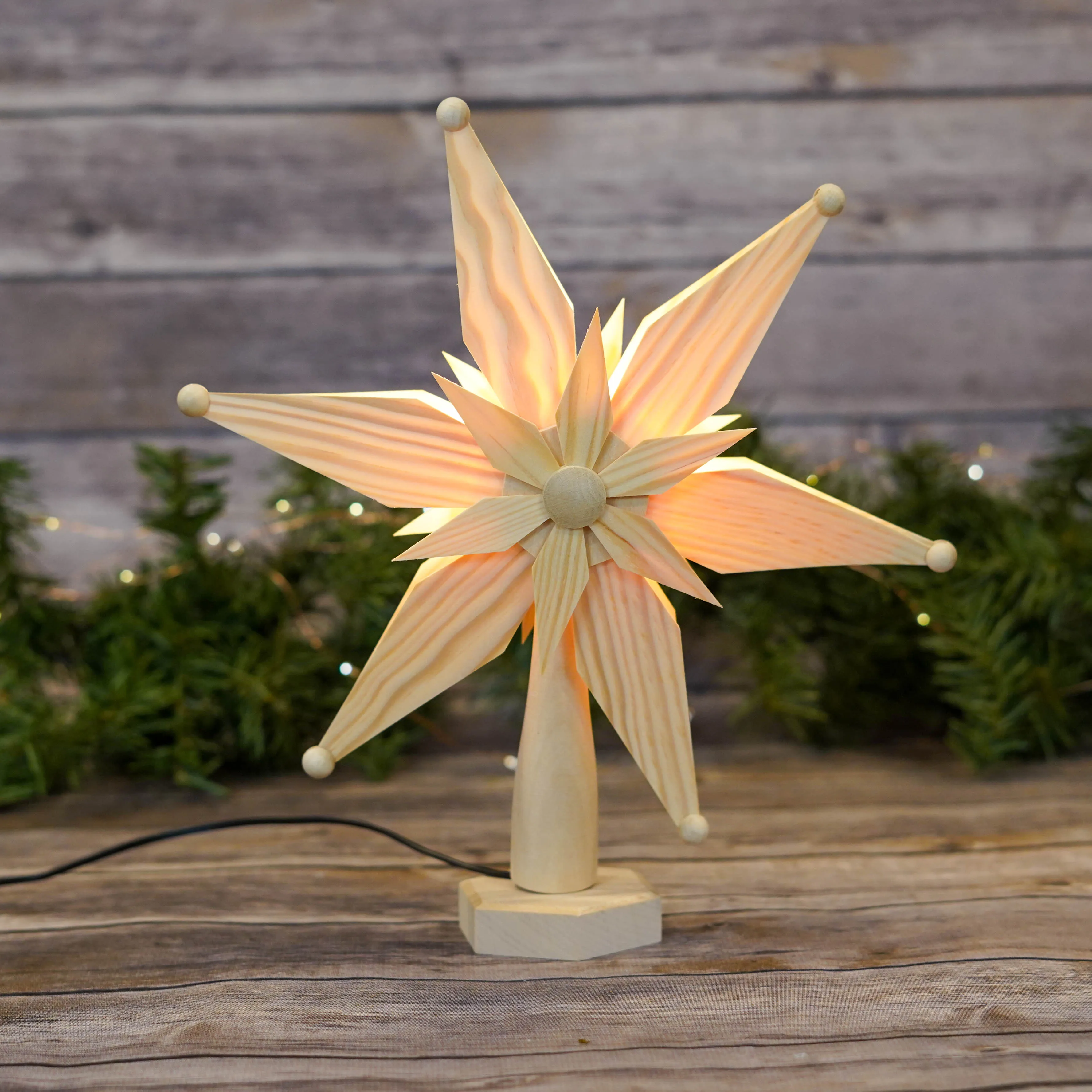 Tree Topper - Electric Natural Wood Star