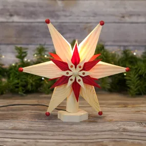 Tree Topper - Electric Red and Natural Wood Star