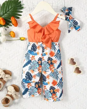 Tropical Ruffle Jumpsuit and Headband #1005