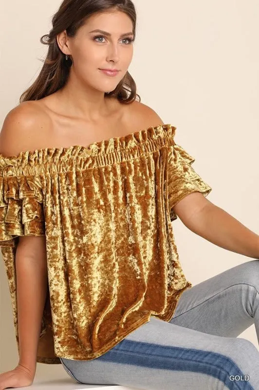 Umgee Layer Sleeve Velvet Top - Gold or Titanium