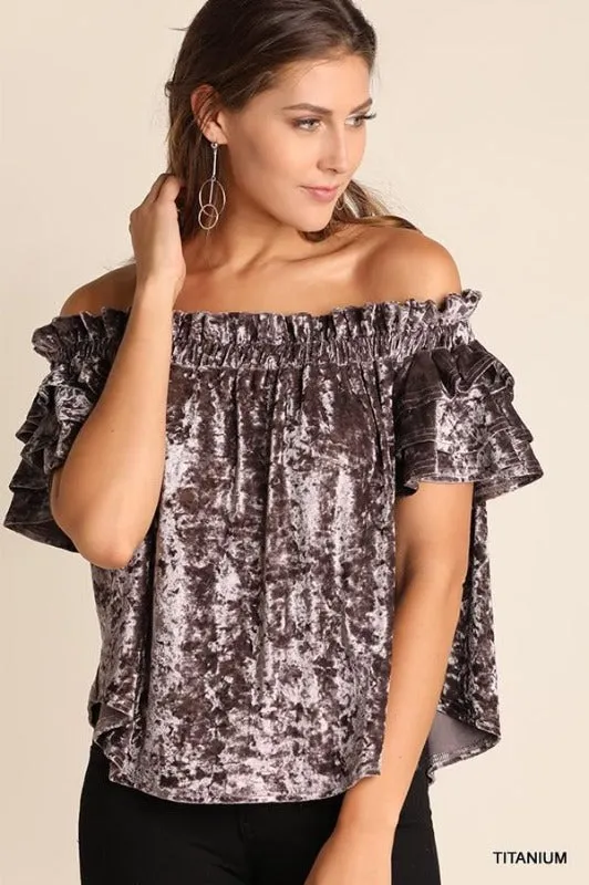 Umgee Layer Sleeve Velvet Top - Gold or Titanium