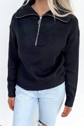 Victoria 1/4 Zip Knit Jumper Black