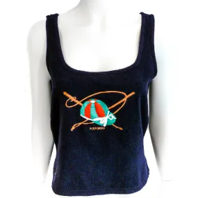 Vintage Hermes Navy Terry Cotton Tank Top