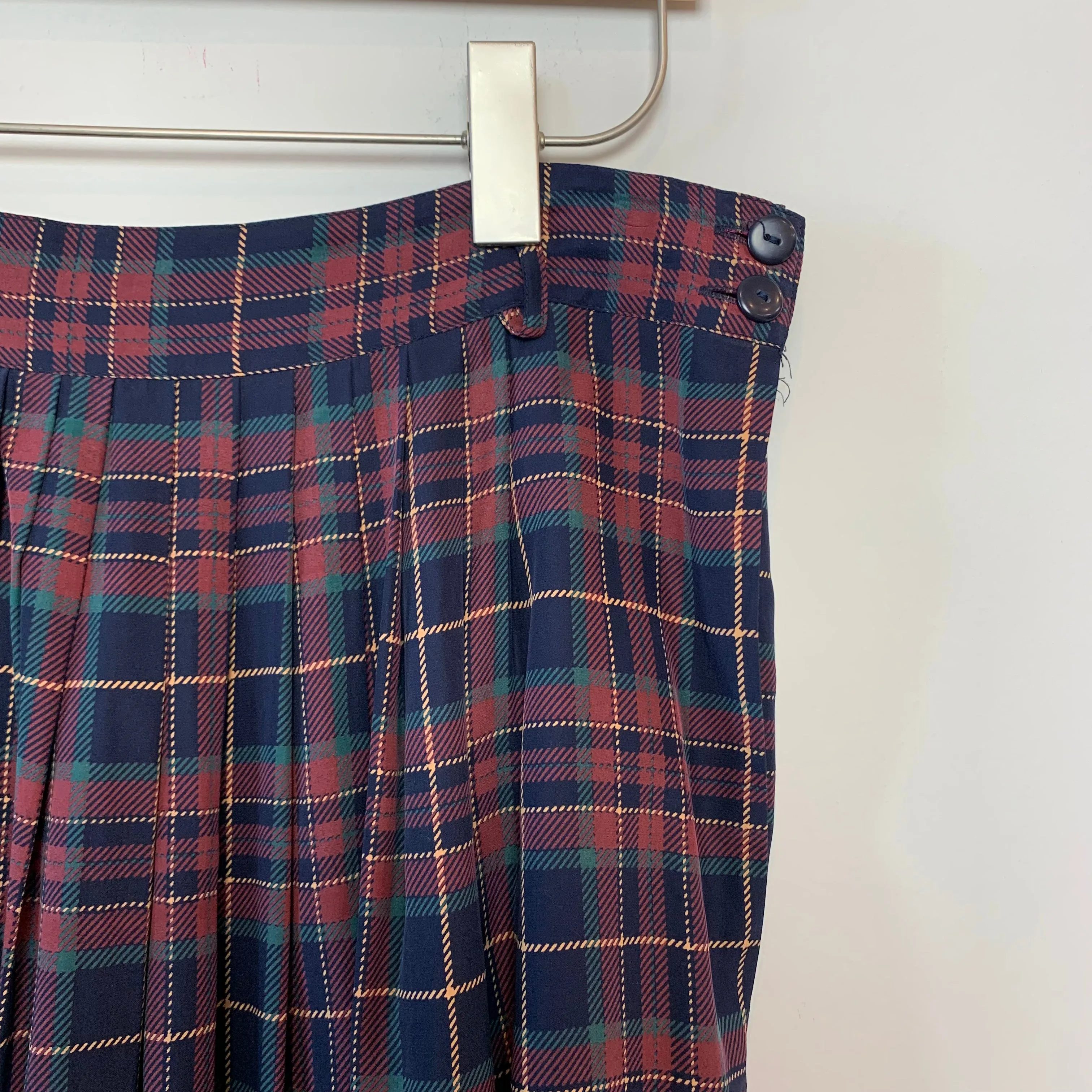 Vintage Tahari Silk Plaid Skirt Pleated Midi 12