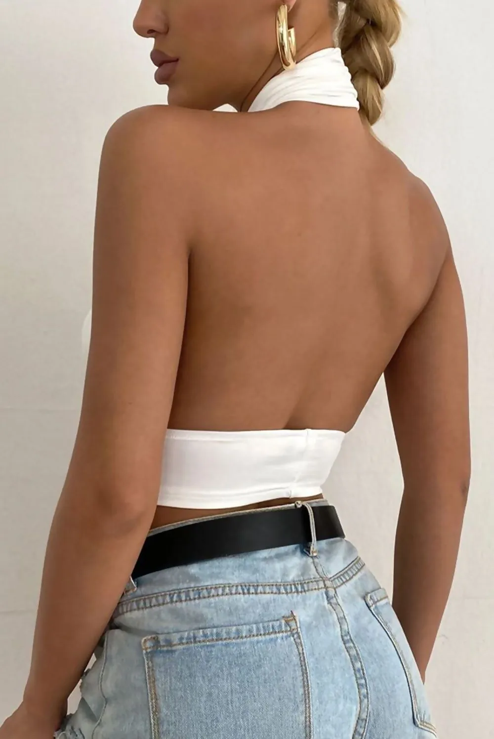 White Cross Front Halter Neck Underbust Top