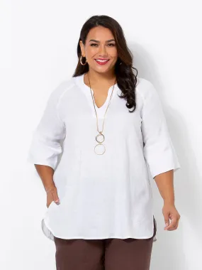 White Linen V-Neck Band Top