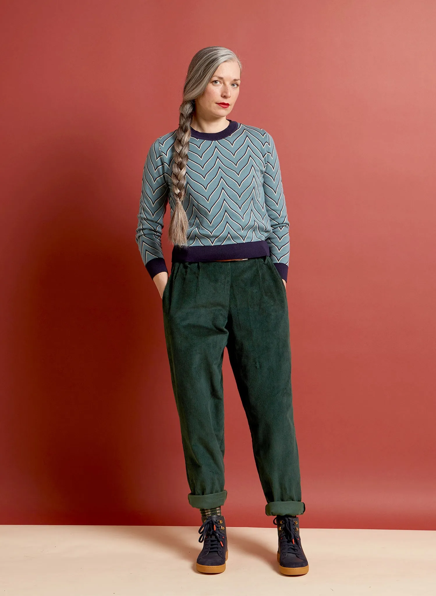 Wilma - Bottle Green Corduroy Trousers