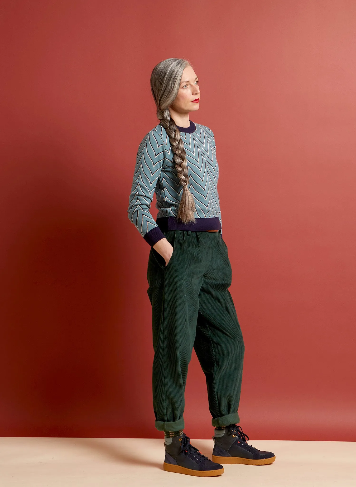 Wilma - Bottle Green Corduroy Trousers