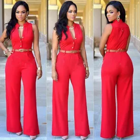 Women v-neck wide leg pants rompers