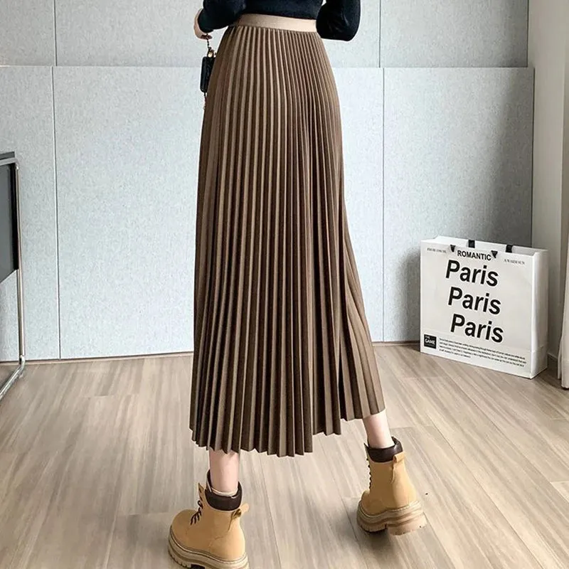 Women's High Waist Fashion Designer Pleated Asymmetrical Skirts (Midi)