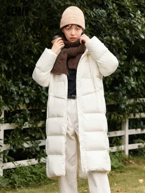 Women's milk white long regular down jacket