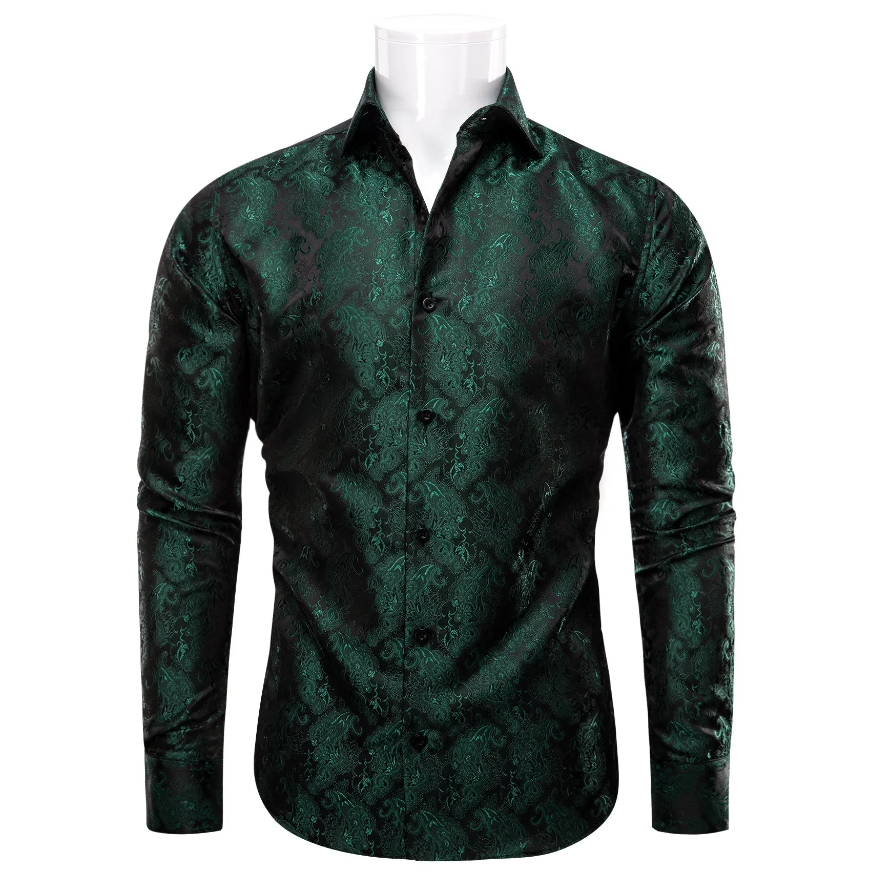 YourTies Dark Green Shirt Black Men's Long Sleeve Windsor Collar Shirt