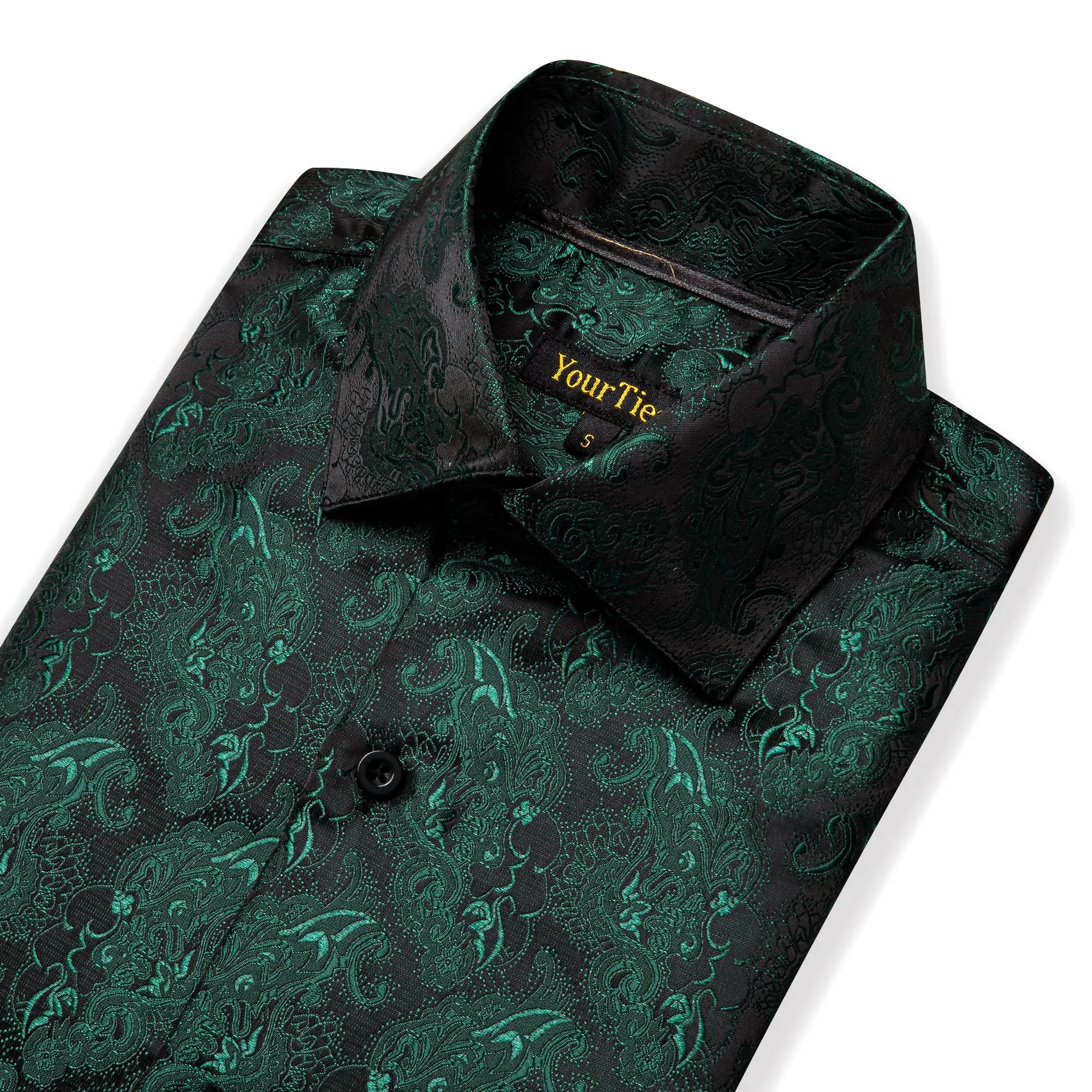 YourTies Dark Green Shirt Black Men's Long Sleeve Windsor Collar Shirt