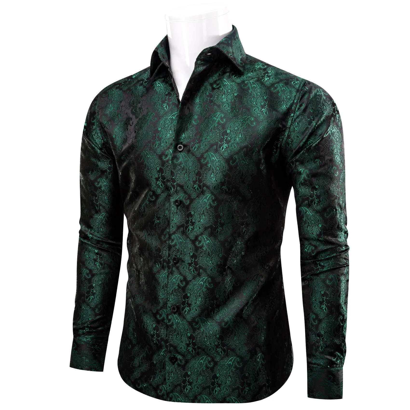 YourTies Dark Green Shirt Black Men's Long Sleeve Windsor Collar Shirt