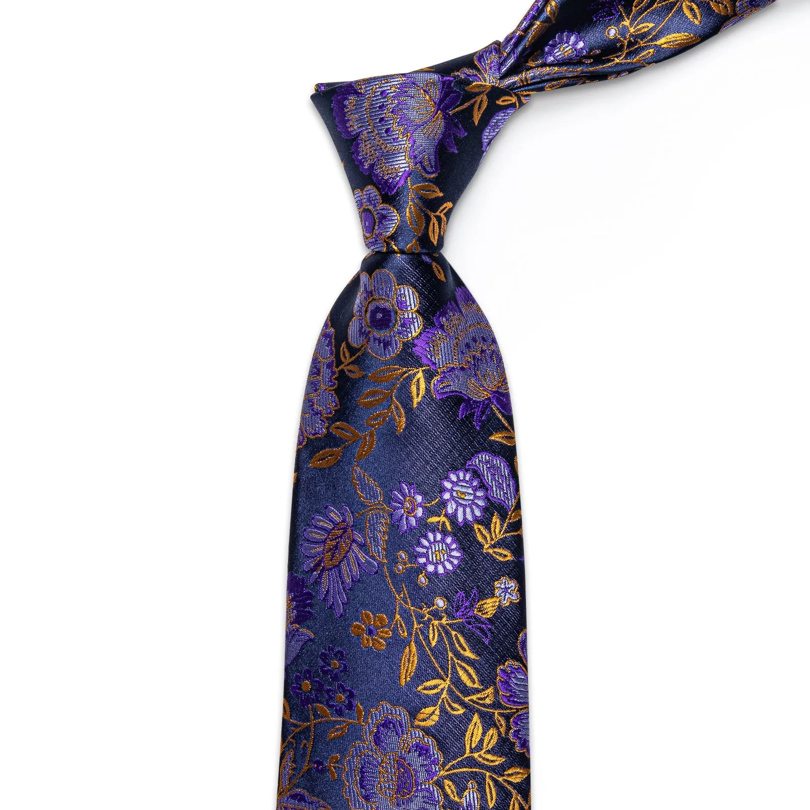 YourTies White Solid Long Sleeve Shirt with Dark Purple Floral Silk Tie for Men